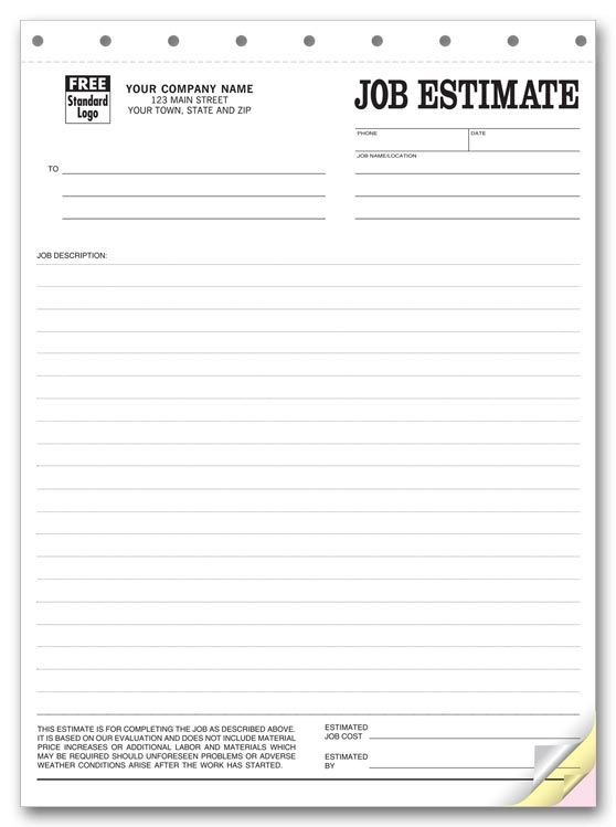 Printable Blank Bid Proposal Forms Quote Template Free Construction Estimate Sheets