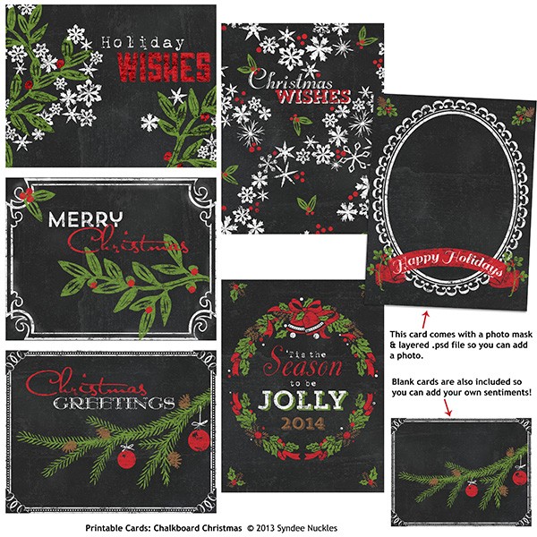 Printable Card Set Chalkboard Christmas Templates