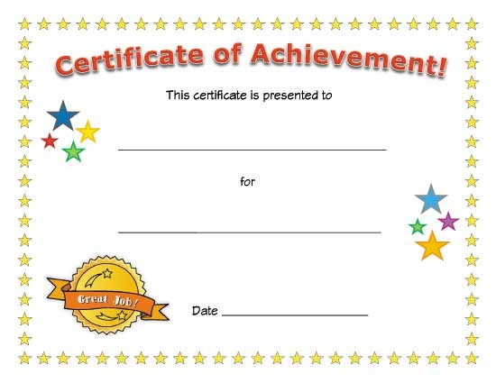 Printable Certificates For Kids Certificate Of Achievement Esl