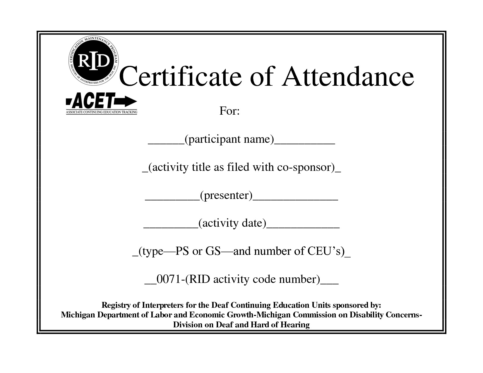 Printable Certificates Of Attendance Zrom Tk Blank Certificate