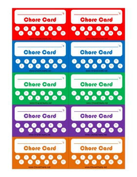Printable Chore Punch Card Cards