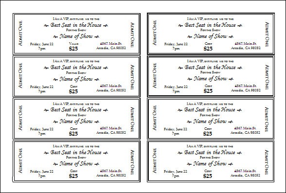 Printable Concert Tickets Template Ticket Sample