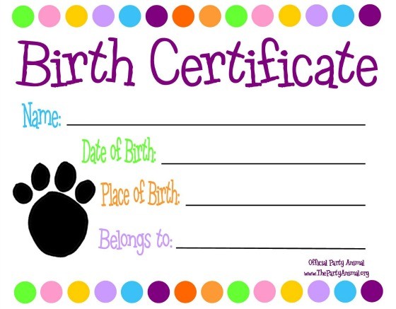 Printable Dog Birth Certificate Fake
