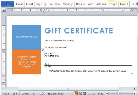 Printable Gift Certificates Template For Word Certificate Templates Mac