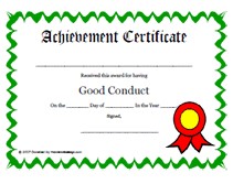 Printable Good Conduct Award Certificate Children S Awards