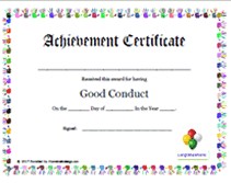 Printable Good Conduct Award Certificate Children S Awards