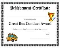 Printable Great Bus Conduct Award Certificate Children S Awards Good