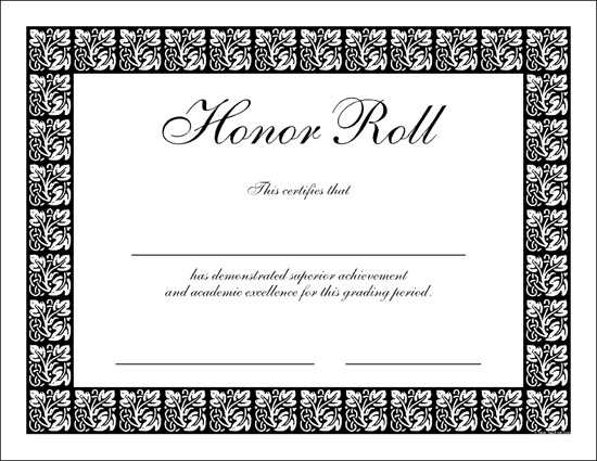 Printable Honor Roll Certificates Zrom Tk Certificate Template