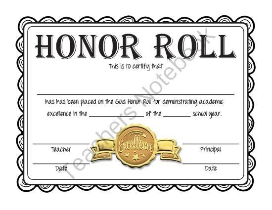 Printable Honor Roll Certificates Zrom Tk Free