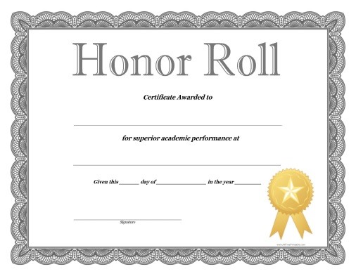 Printable Honor Roll Certificates Zrom Tk Free