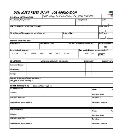 Printable Job Application Template 10 Free Word PDF Documents Downloadable