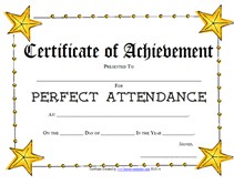 Printable Perfect Attendance Awards School Certificates Templates Blank Certificate Of