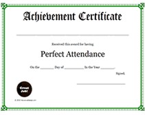Printable Perfect Attendance Awards School S Templates