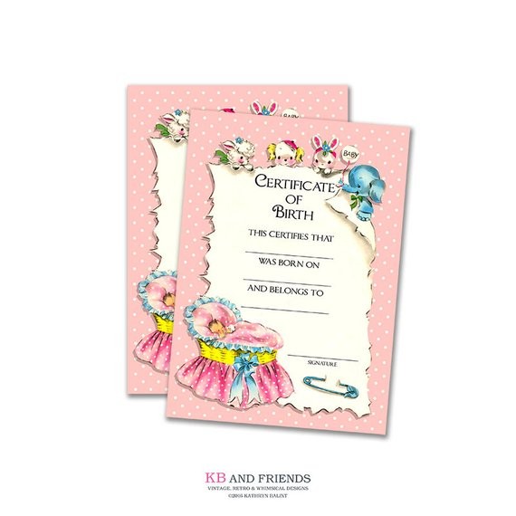 Printable Pink Baby Doll Birth Certificate Instant
