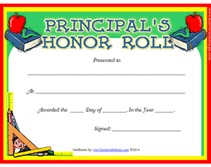 Printable Principals Honor Roll Awards Certificates Templates Free