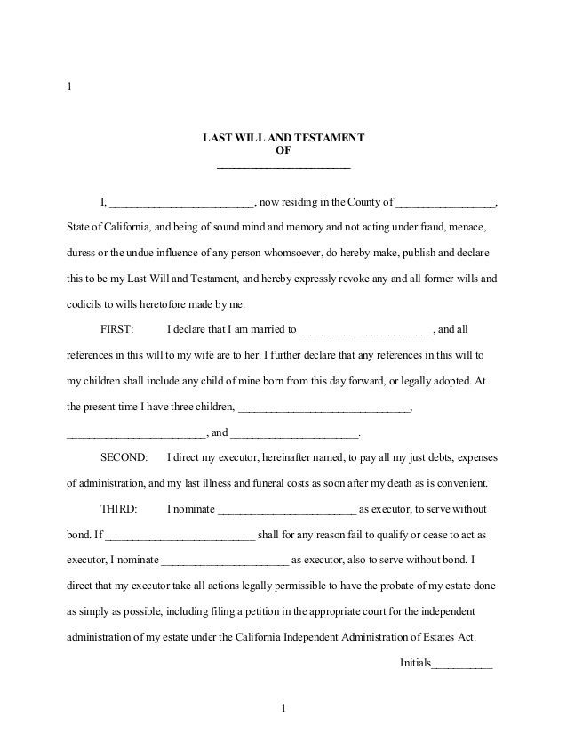 Printable Sample Last Will And Testament Template Form Real Estate Free