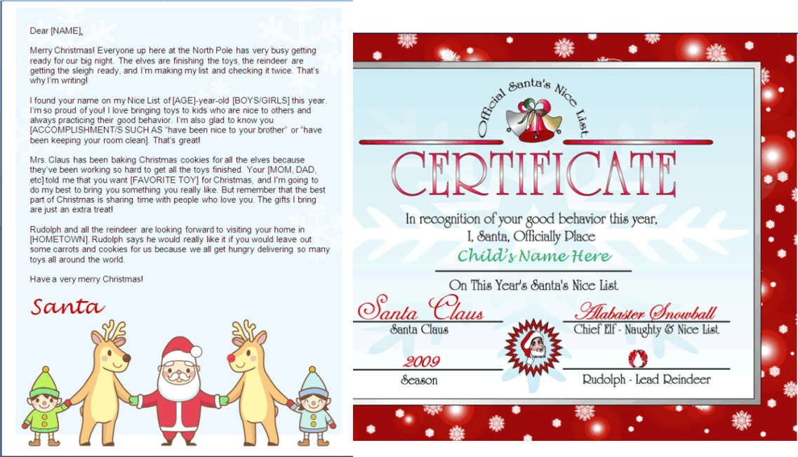 Printable Santa Letter And Nice List Certificate Friends