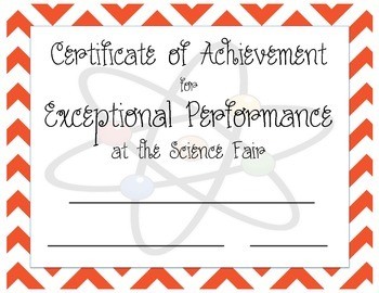 Printable Science Fair Award Certificate By IExploreScience TpT Certificates
