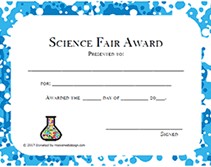 Printable Science Fair Awards School Certificates