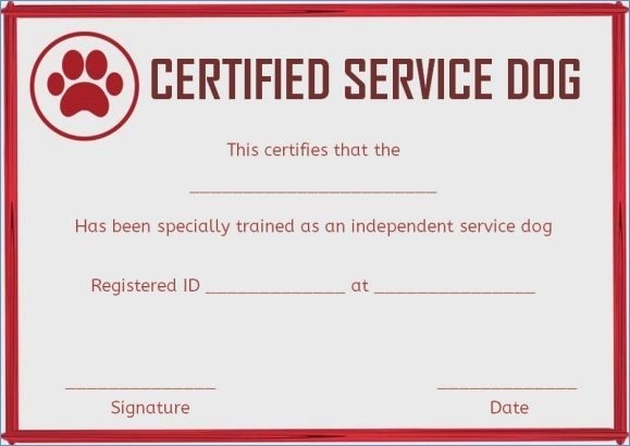 Printable Service Dog Certificate Inspirational Animal