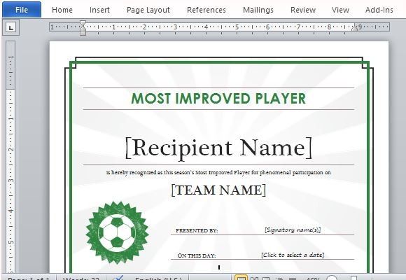 Printable Sports Certificate Template For Word