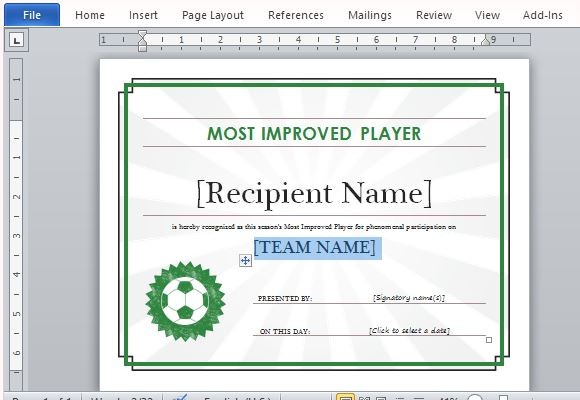 Printable Sports Certificate Template For Word Templates Mac
