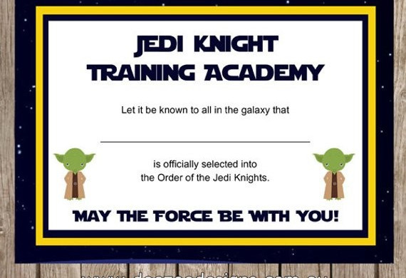 Printable Star Wars Jedi Certificate INSTANT DOWNLOAD By Deezee Knight Training