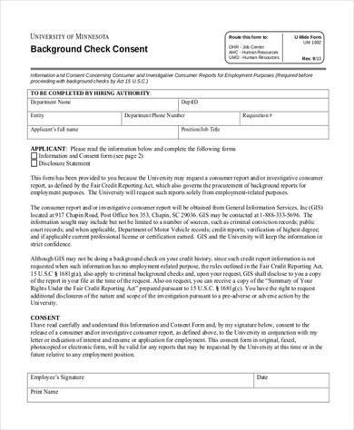 Printable Template For Background Check Consent Form