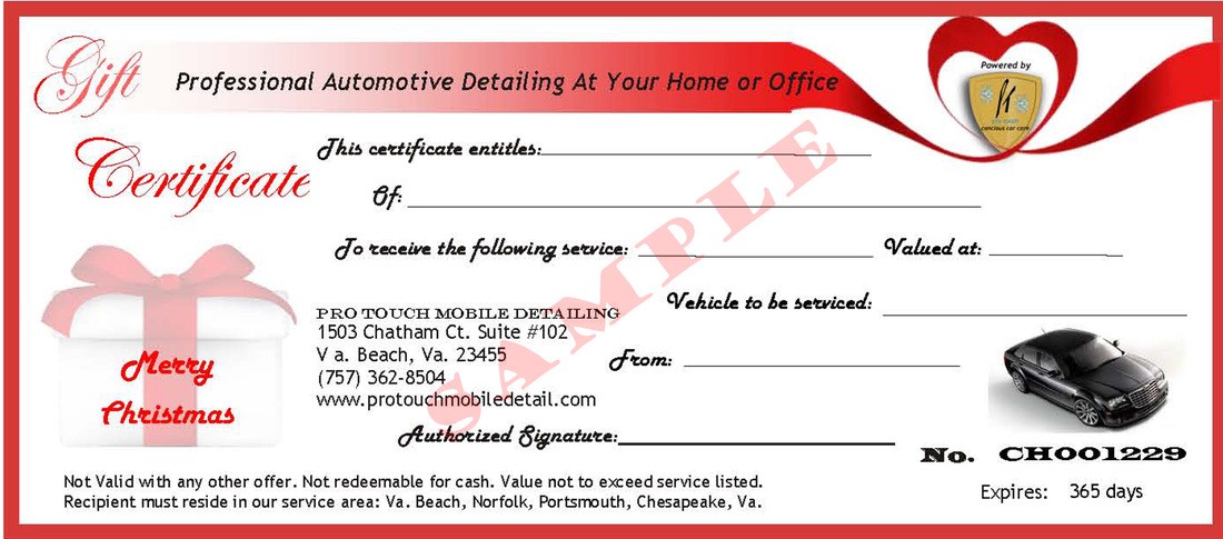 Pro Touch Mobile Detailing Gift Certificates Automotive Certificate Template