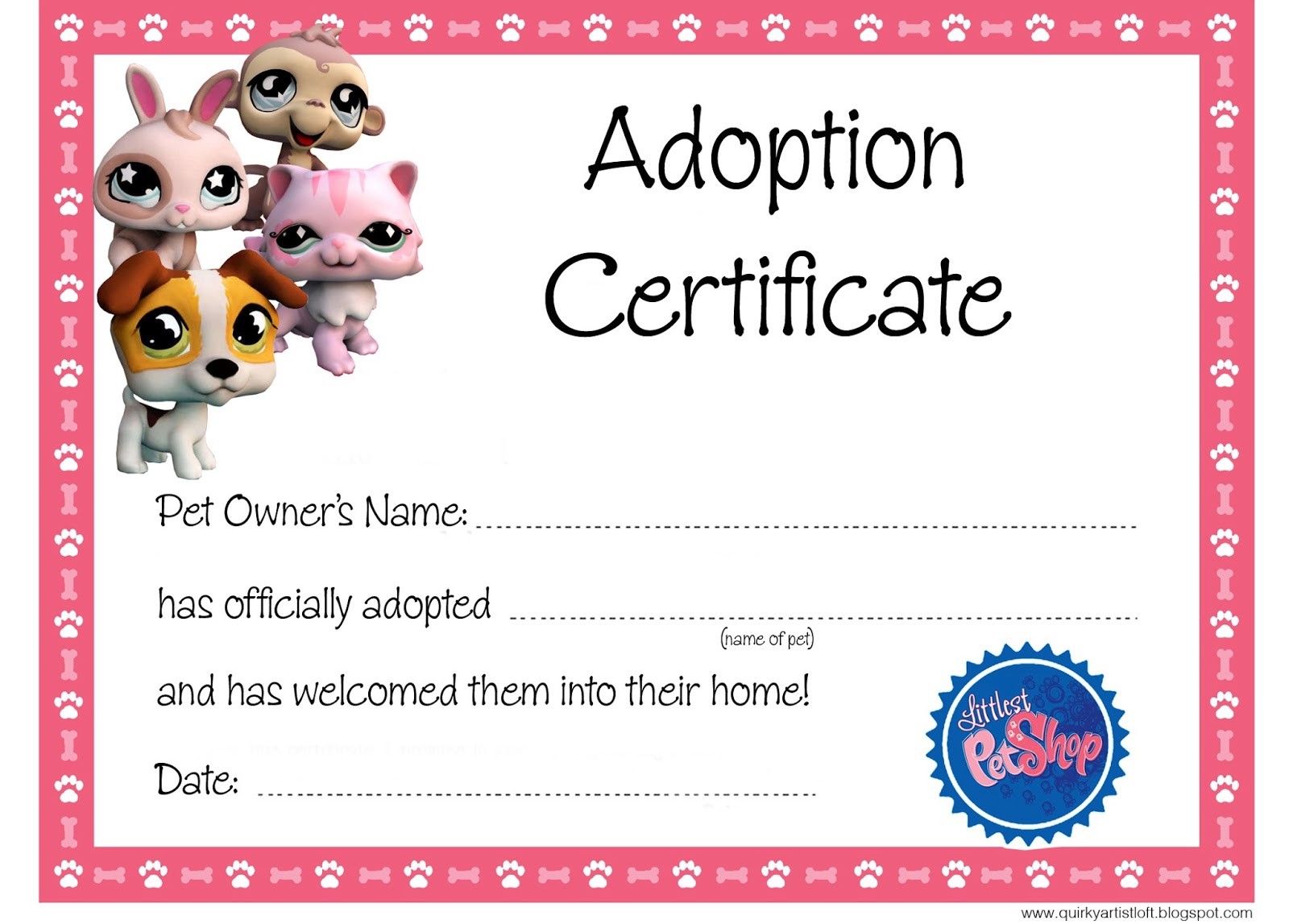 Puppy Adoption Certificate Template Stuffed Animal