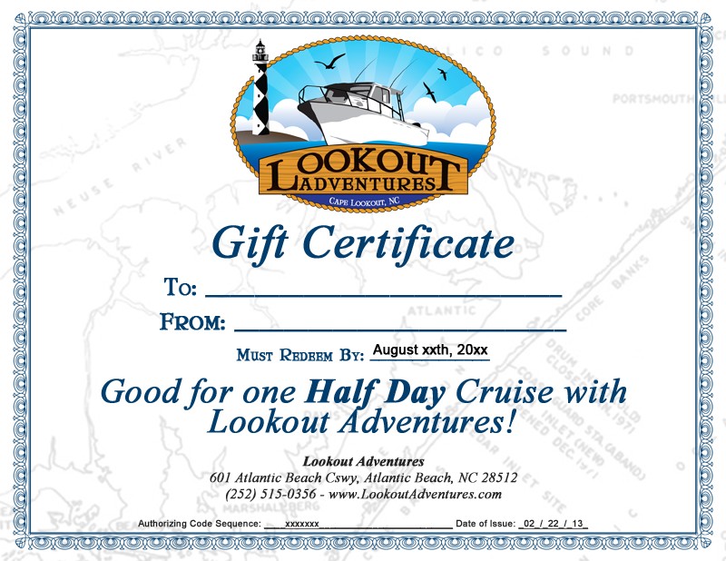 Purchase Gift Certificates Private Charter Boat Rental Beach Certificate