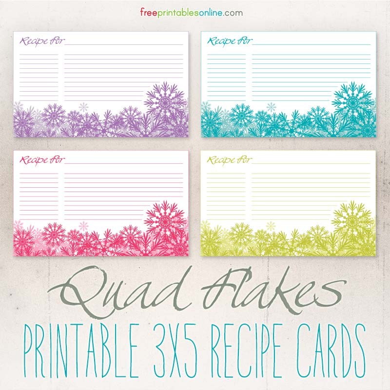 Quad Flakes Snowflakes Downloadable 3x5 Recipe Cards Template