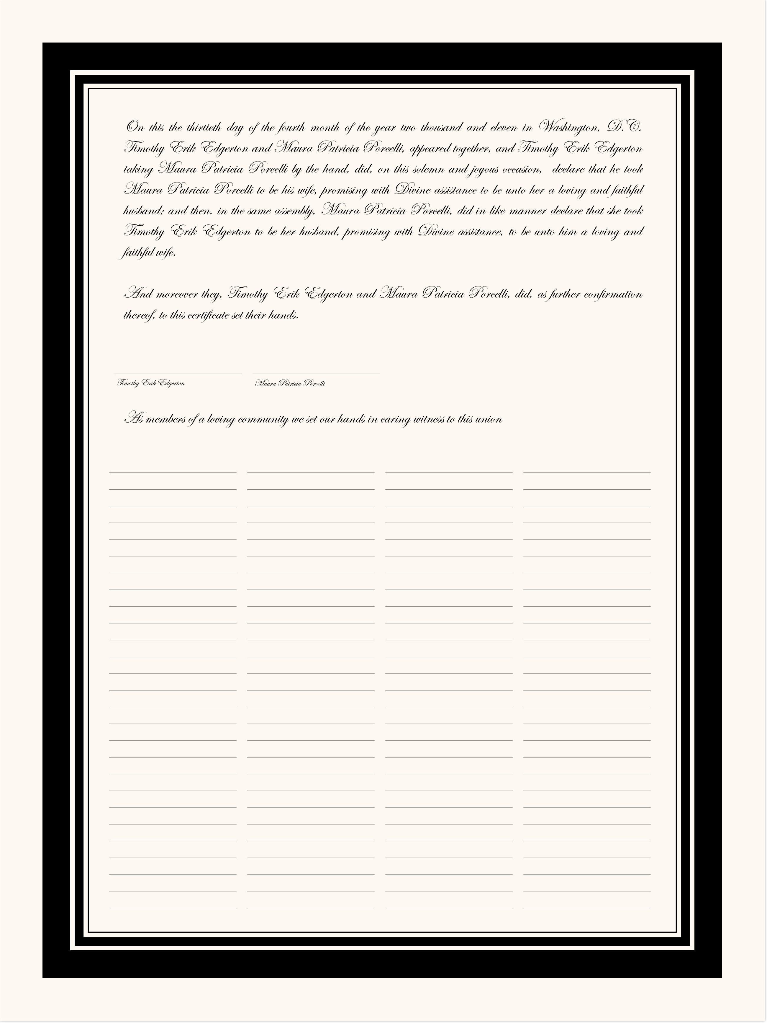 Quaker Wedding Certificate Archival Acid Free Confirmation