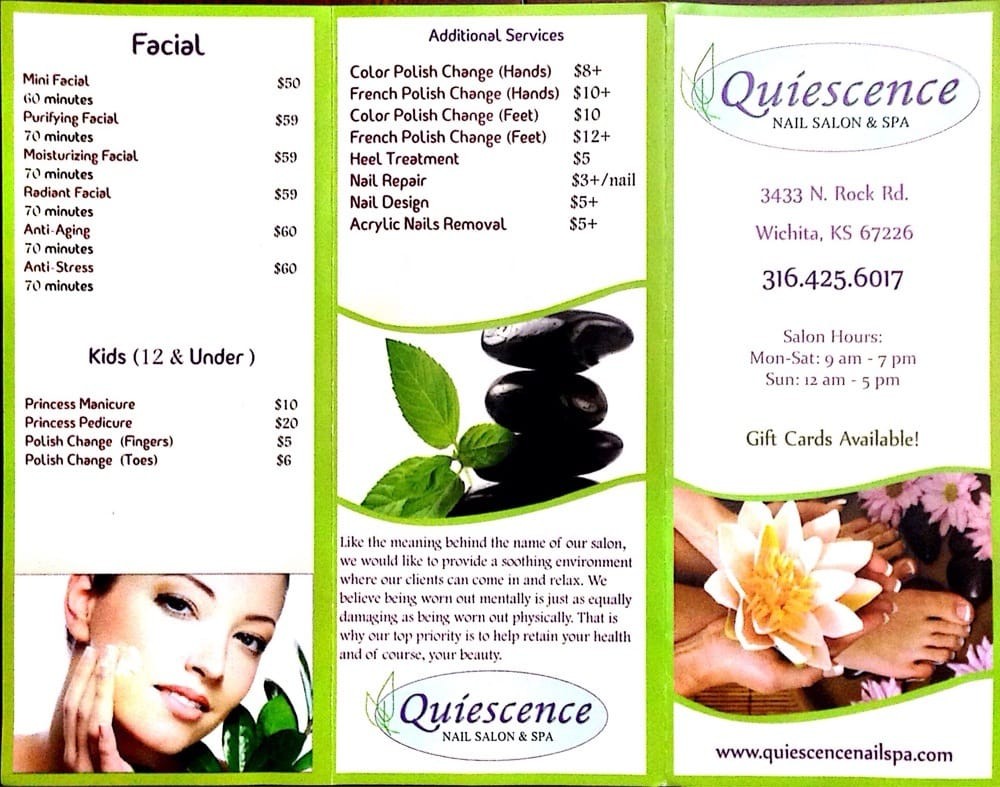 Quiescence S Salon Spa Brochure Yelp