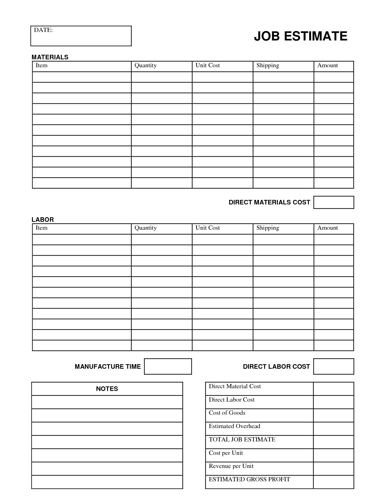 Quote Forms Template Free Zrom Tk Construction Estimate