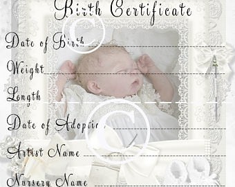 Reborn Baby Doll Birth Certificate Instant Download To Print Etsy For