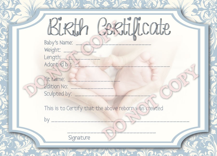Reborn Doll Birth Certificate Boy Damask With Newborn Feet For Baby Dolls