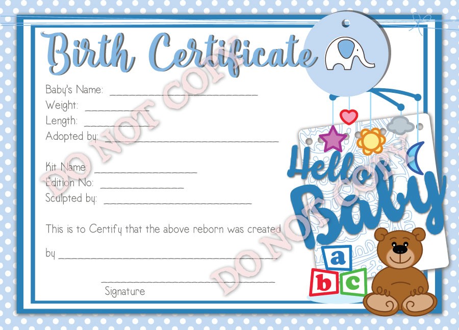 Reborn Doll Birth Certificate Boy Hello Baby For