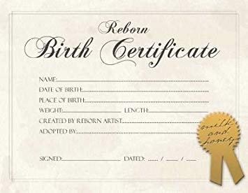 Reborn New Baby Doll Birth Certificate Printed On High Quality Gloss For
