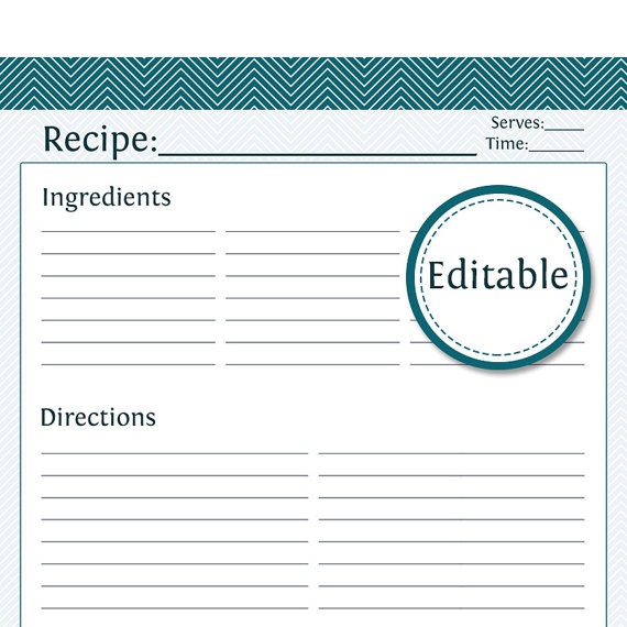 Recipe Card Full Page Fillable Printable PDF Instant Download Free Editable Templates For Microsoft