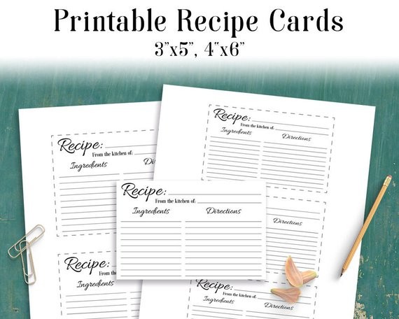 Recipe Card Printable Blank Template Etsy