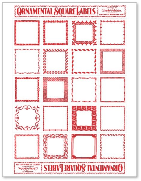 Red Bordered Ornamental Square FREE Printable Labels In PDF