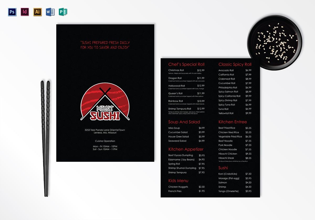 Red Sushi Menu Design Template In PSD Word Publisher Illustrator