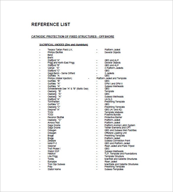 Reference List Template 18 Free Sample Example Format Download Professional References