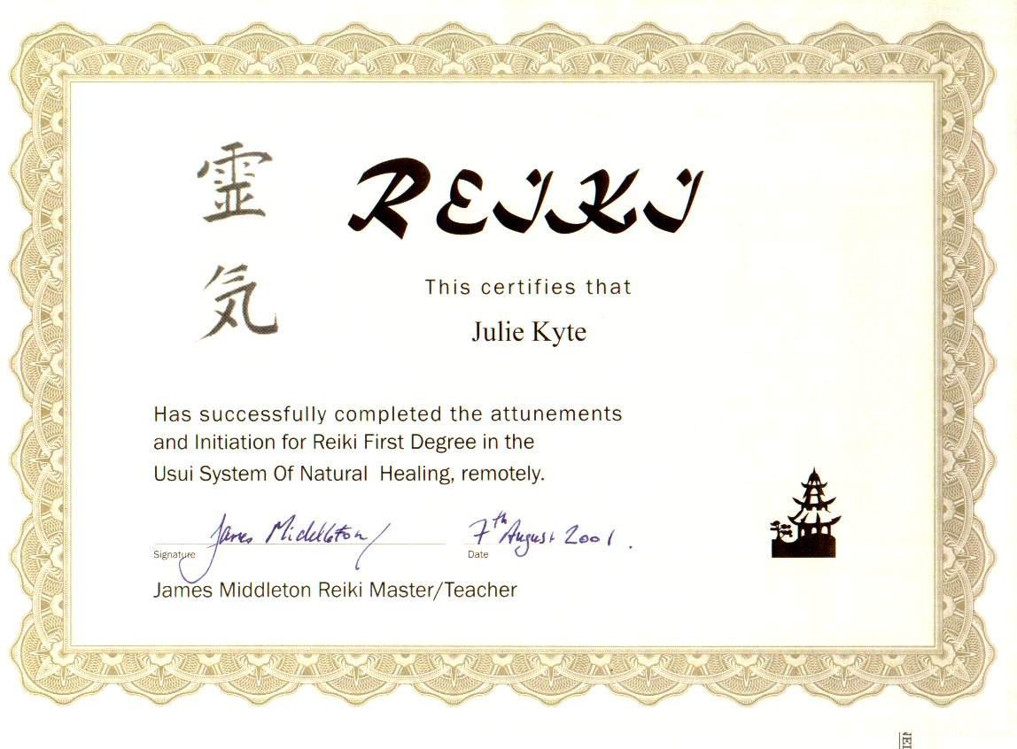 Reiki Attunements Level 1 Certificate