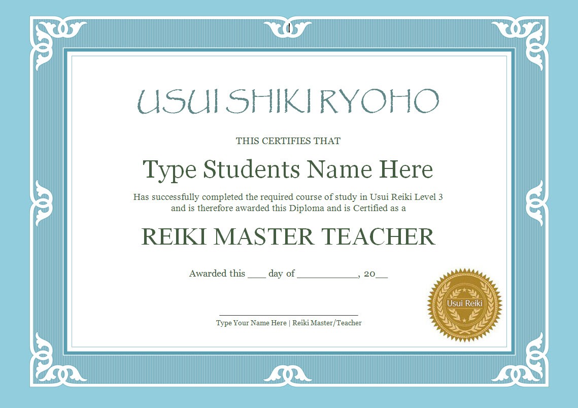 Reiki Certificates 101 1 Certified Usui Master Teacher Home Level Certificate