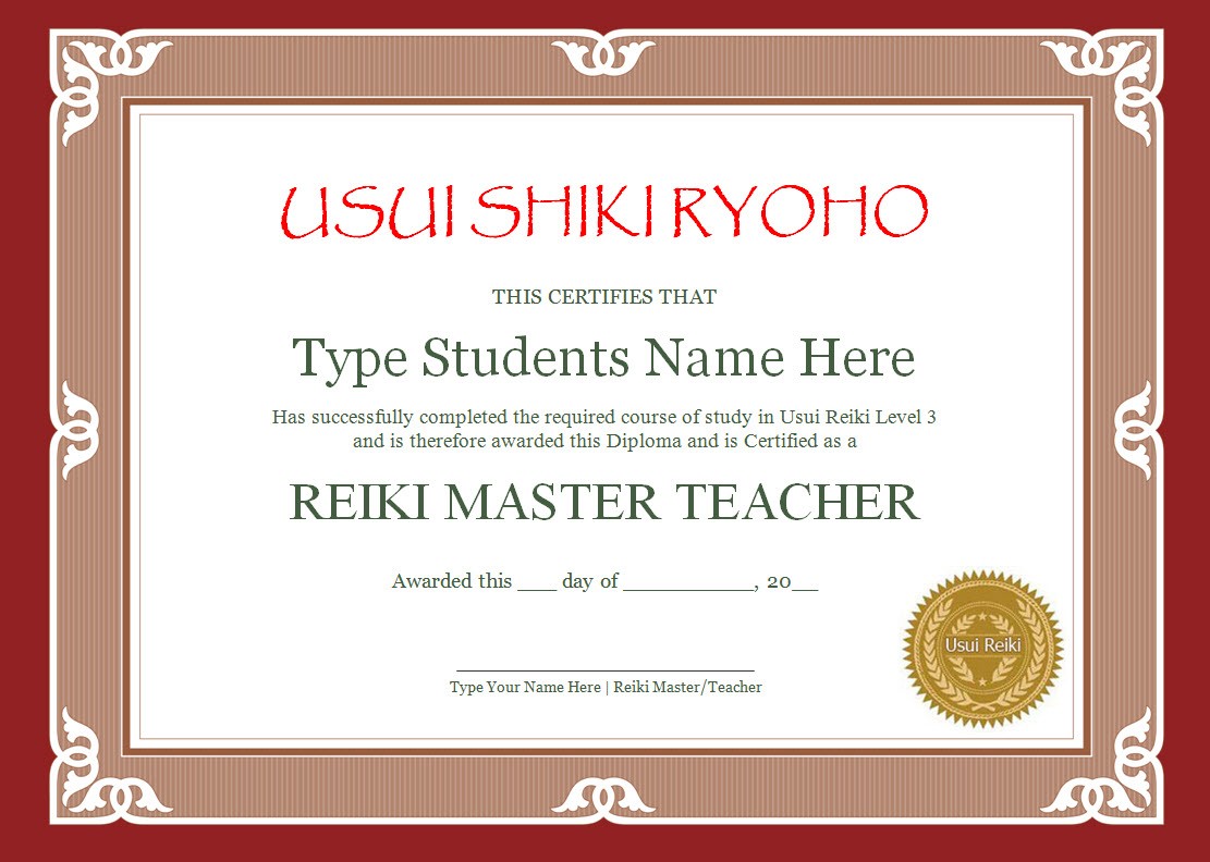 Reiki Certificates 171 1 Certified Usui Master Teacher Home Level Certificate