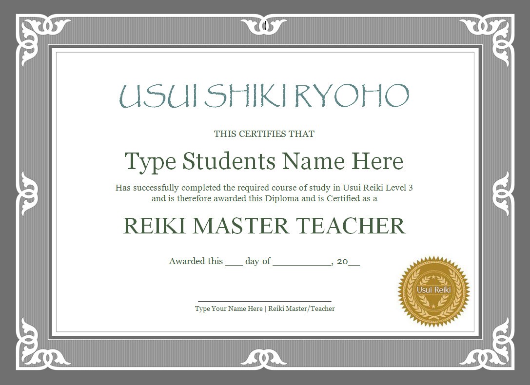 Reiki Certificates 201 Certified Usui Master Teacher Home Level 1 Certificate