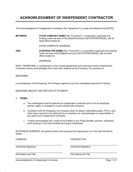 Renovation Contract Template Canada Canadian Independent Contractor Agreement