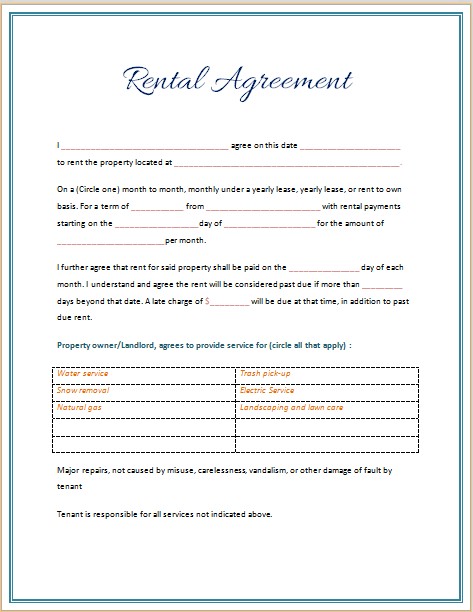Rental Agreement Template 2015 Microsoft Word